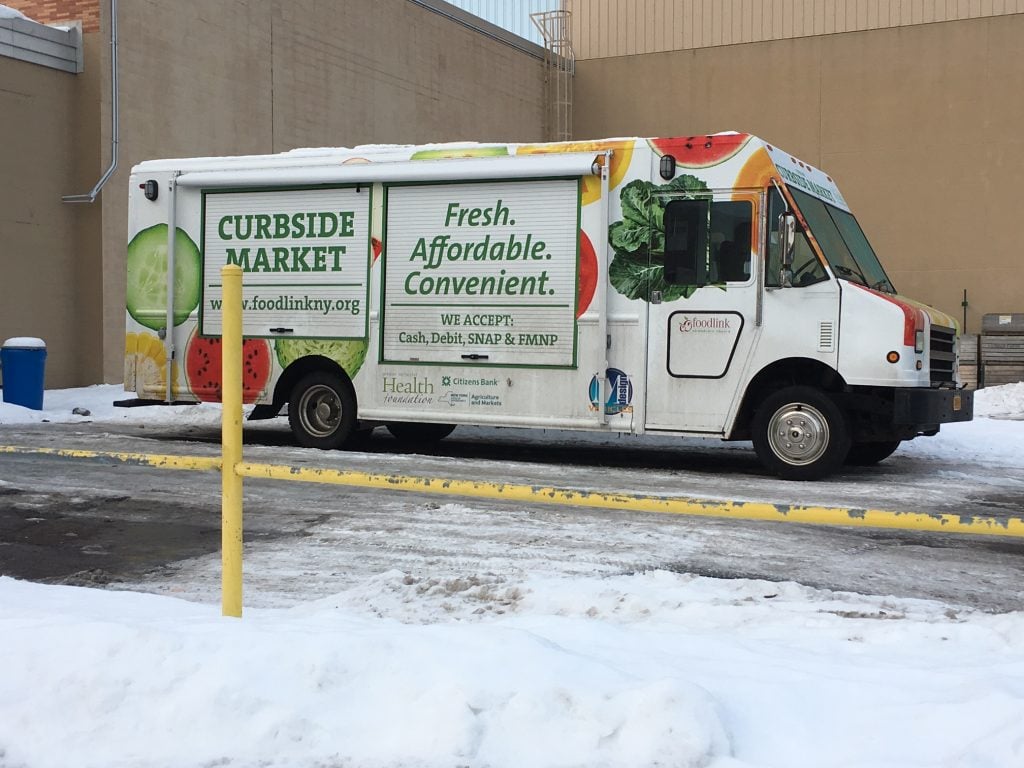 Our newest Curbside Market truck at Foodlink headquarters this winter. The program now runs year-round.