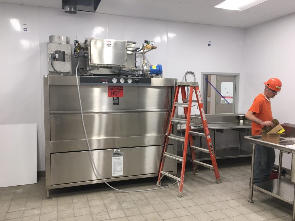 The dish-washing room in Foodlink's new Community Kitchen. 