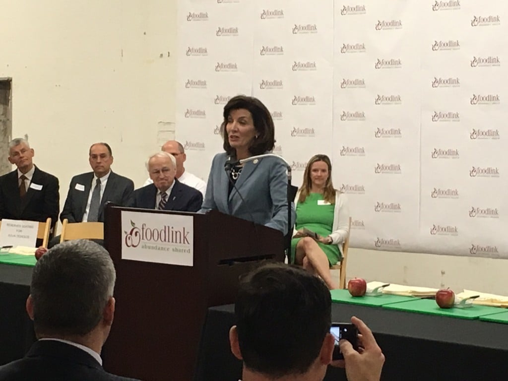 Lt. Gov. Kathy Hochul speaks at Foodlink on May 11. 