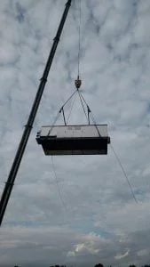 The crane at work on Aug. 4 at Foodlink.